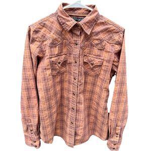 Cruel Girl Western Copper Threads Red, Orange W Brown Pearl Snaps Darts & Pocket